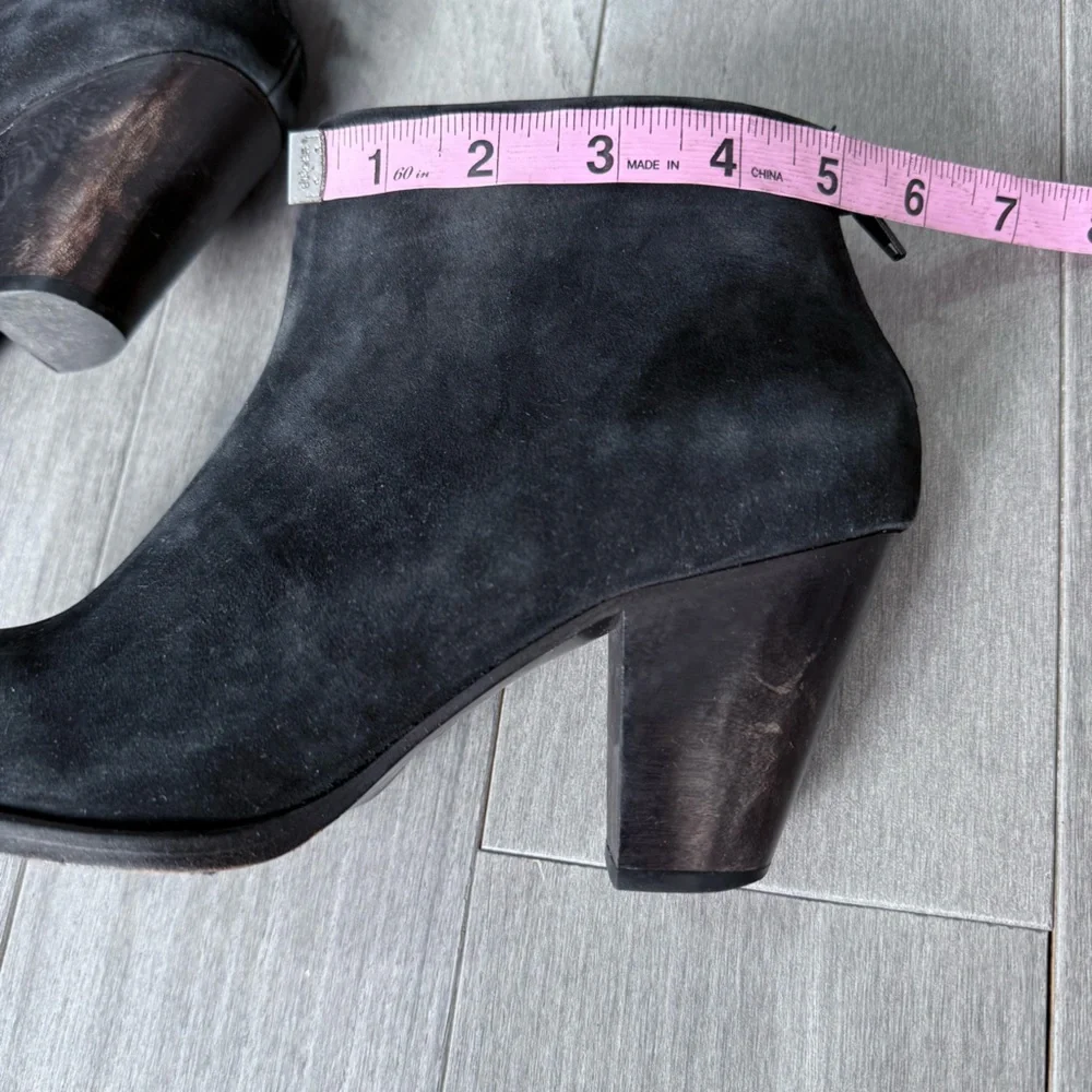 Rachel Comey Prose Black Suede Ankle Booties Stacked Heel 8 Minimalist Western
